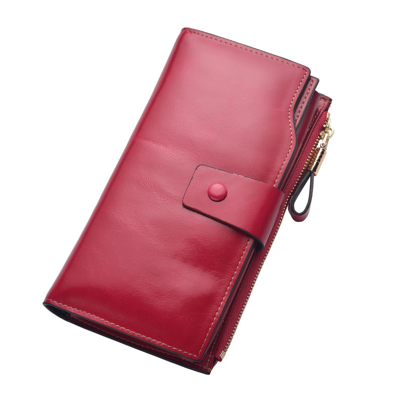 Women's Leather Retro Oil Long Multiple Slots Ladies Wallets