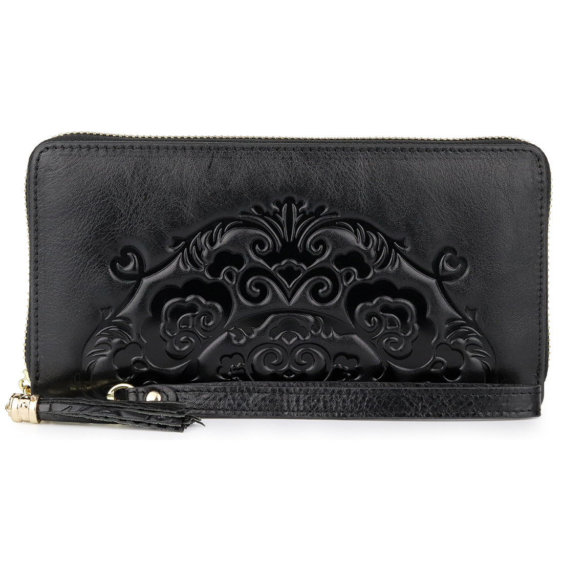 Women's Layer Oil Wax Skin Long Embossed Zipper Ladies Wallets