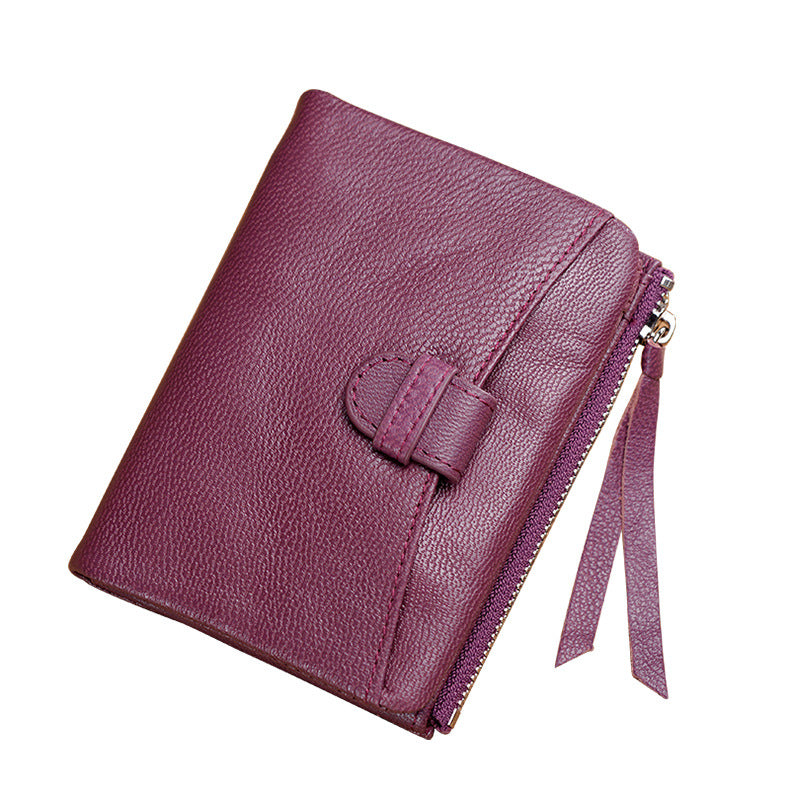 Women's Short Sheepskin Clutch First Layer Two Fold Genuine Ladies Wallets