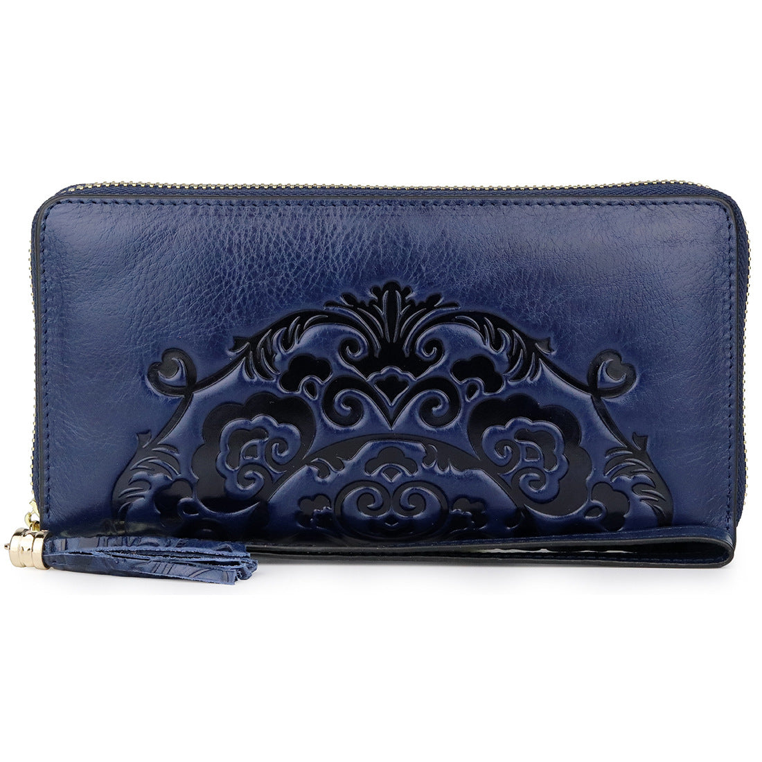 Women's Layer Oil Wax Skin Long Embossed Zipper Ladies Wallets