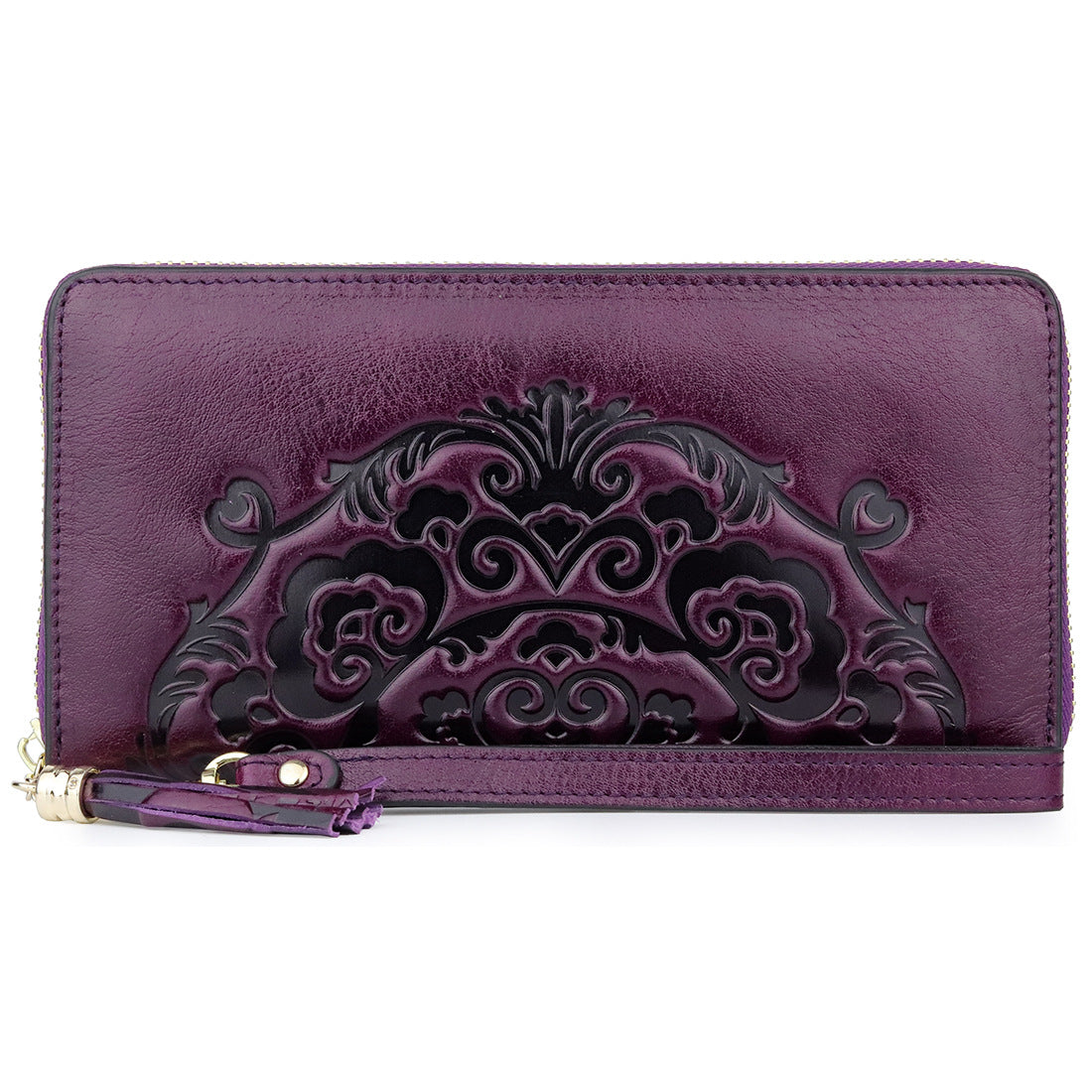 Women's Layer Oil Wax Skin Long Embossed Zipper Ladies Wallets