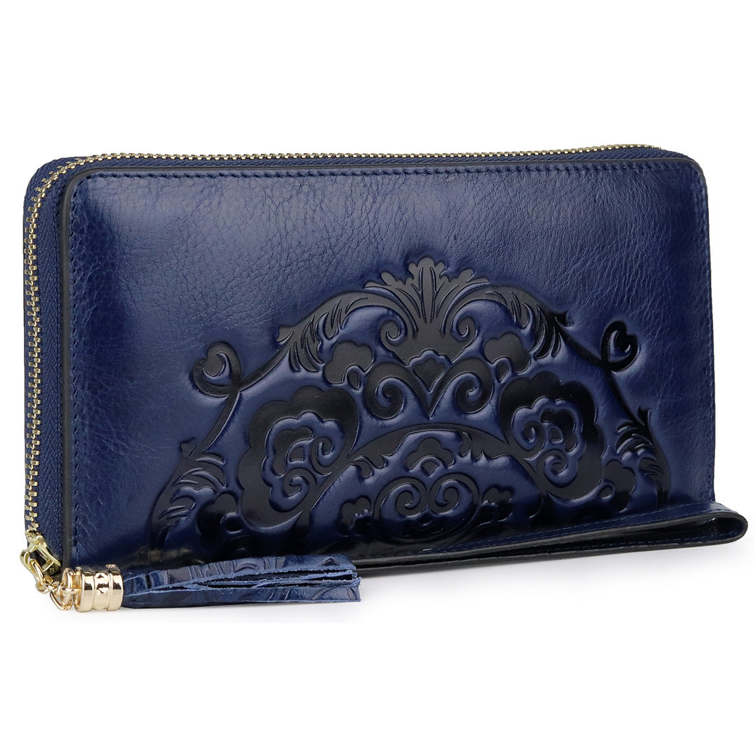 Women's Layer Oil Wax Skin Long Embossed Zipper Ladies Wallets