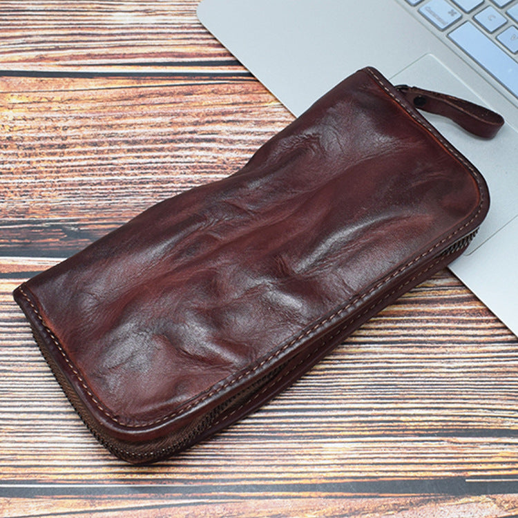 Men's Worn Looking Washed-out Clutch First Layer Ladies Wallets