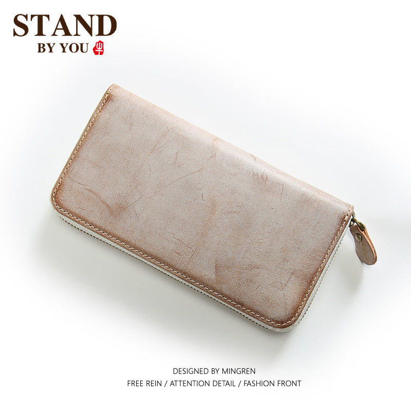 Men's Handmade Leather Long Trendy Clutch Cowhide Bags