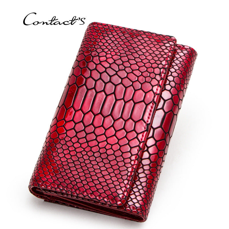 Women's Black Angel Swiping Crocodile Pattern Top Layer Cowhide Ladies Wallets