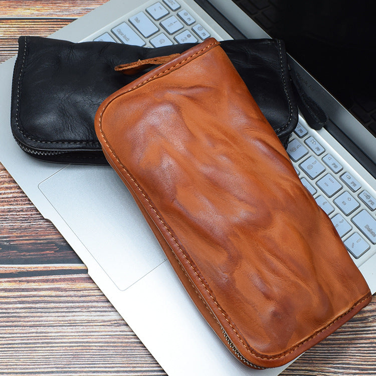 Men's Worn Looking Washed-out Clutch First Layer Ladies Wallets
