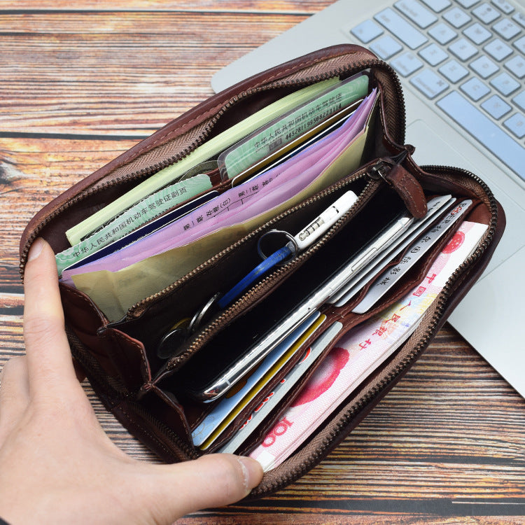 Men's Worn Looking Washed-out Clutch First Layer Ladies Wallets