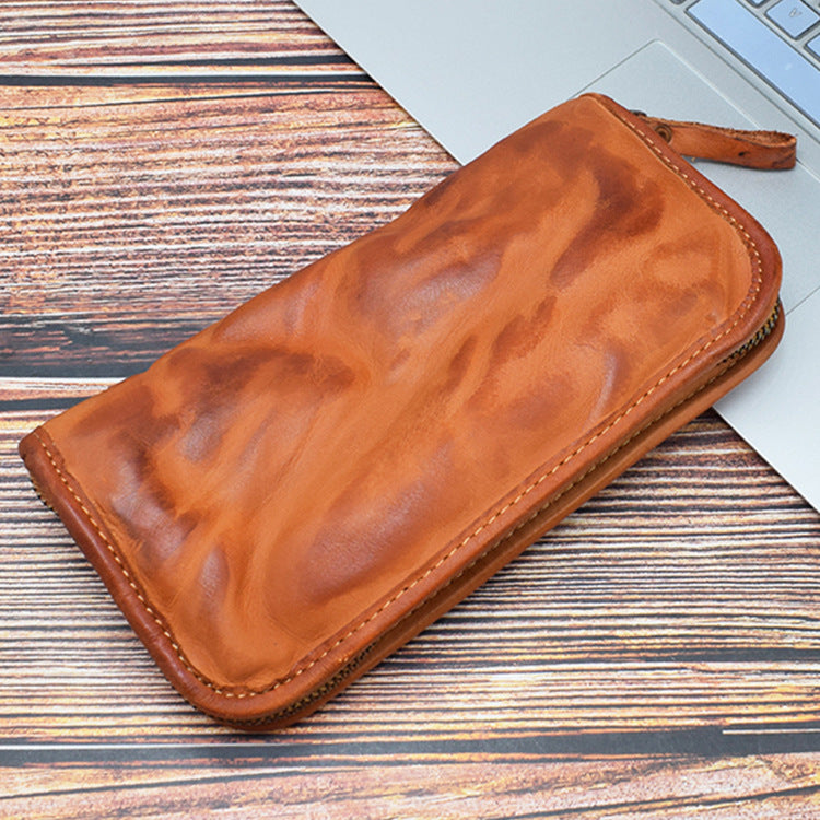 Men's Worn Looking Washed-out Clutch First Layer Ladies Wallets