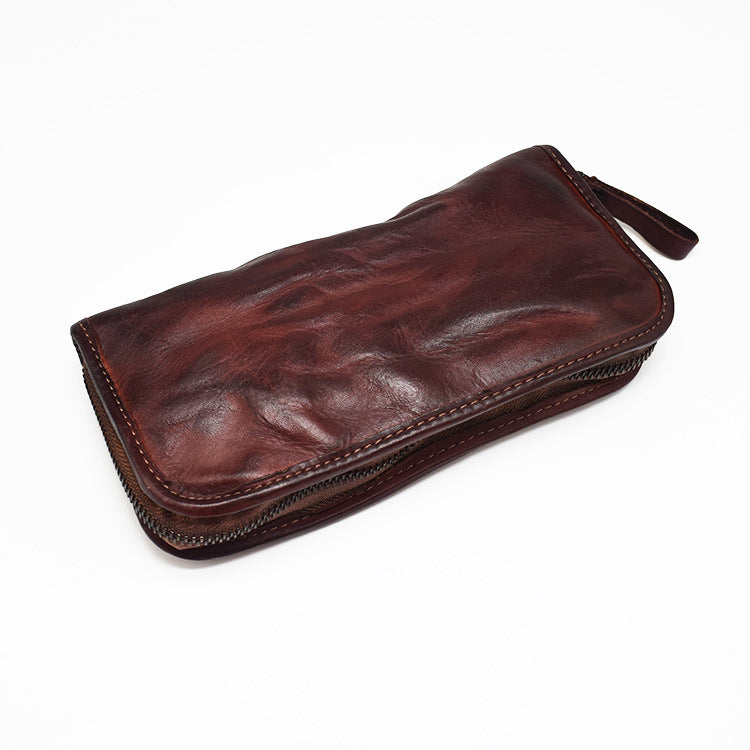Men's Worn Looking Washed-out Clutch First Layer Ladies Wallets