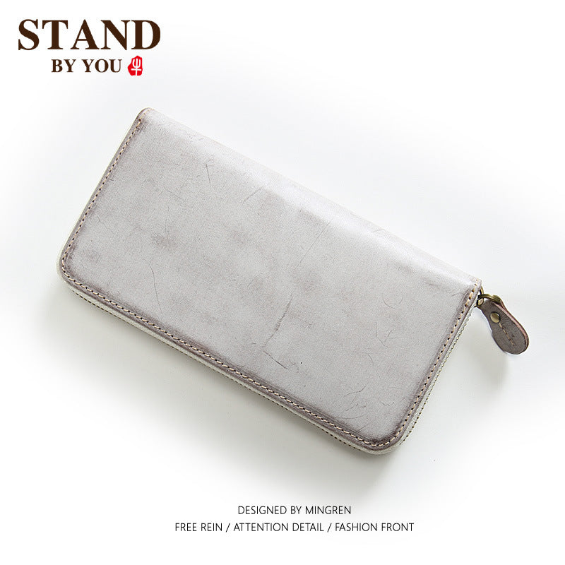 Men's Handmade Leather Long Trendy Clutch Cowhide Bags