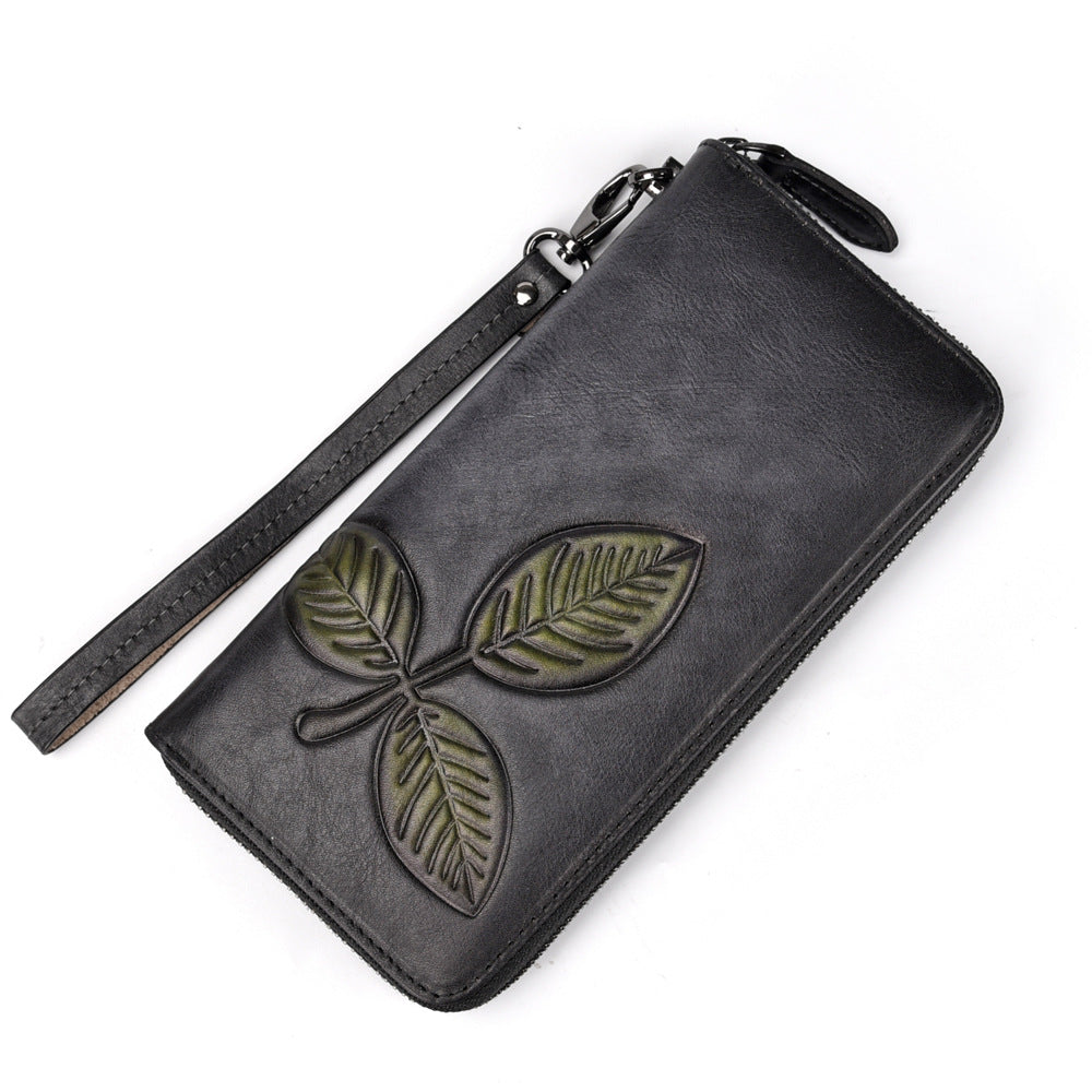 Women's & Men's & Vegetable Tanned Leather Long Vintage Chain Ladies Wallets