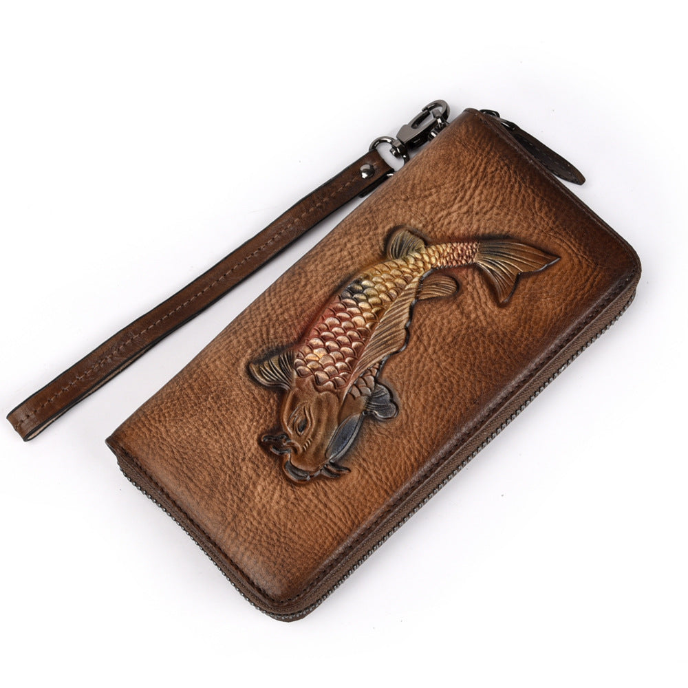 Long Zipper Leather Vegetable Tanned First Phone Bags