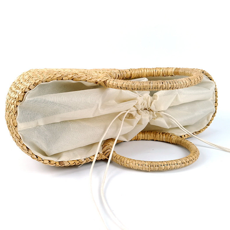 Yellow Straw Moon Hand Carrying Semicircle Seaside Handbags