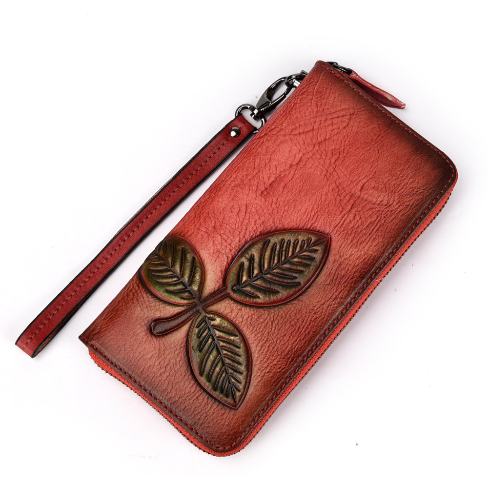 Women's & Men's & Vegetable Tanned Leather Long Vintage Chain Ladies Wallets