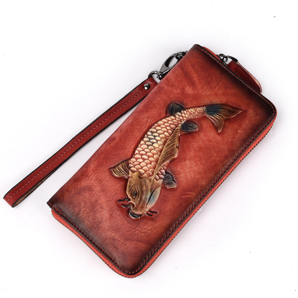 Long Zipper Leather Vegetable Tanned First Phone Bags