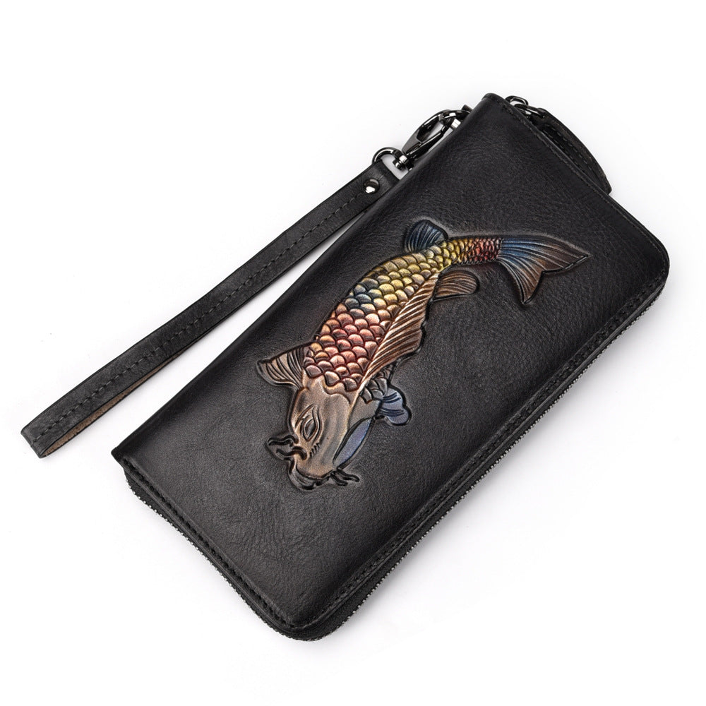 Long Zipper Leather Vegetable Tanned First Phone Bags