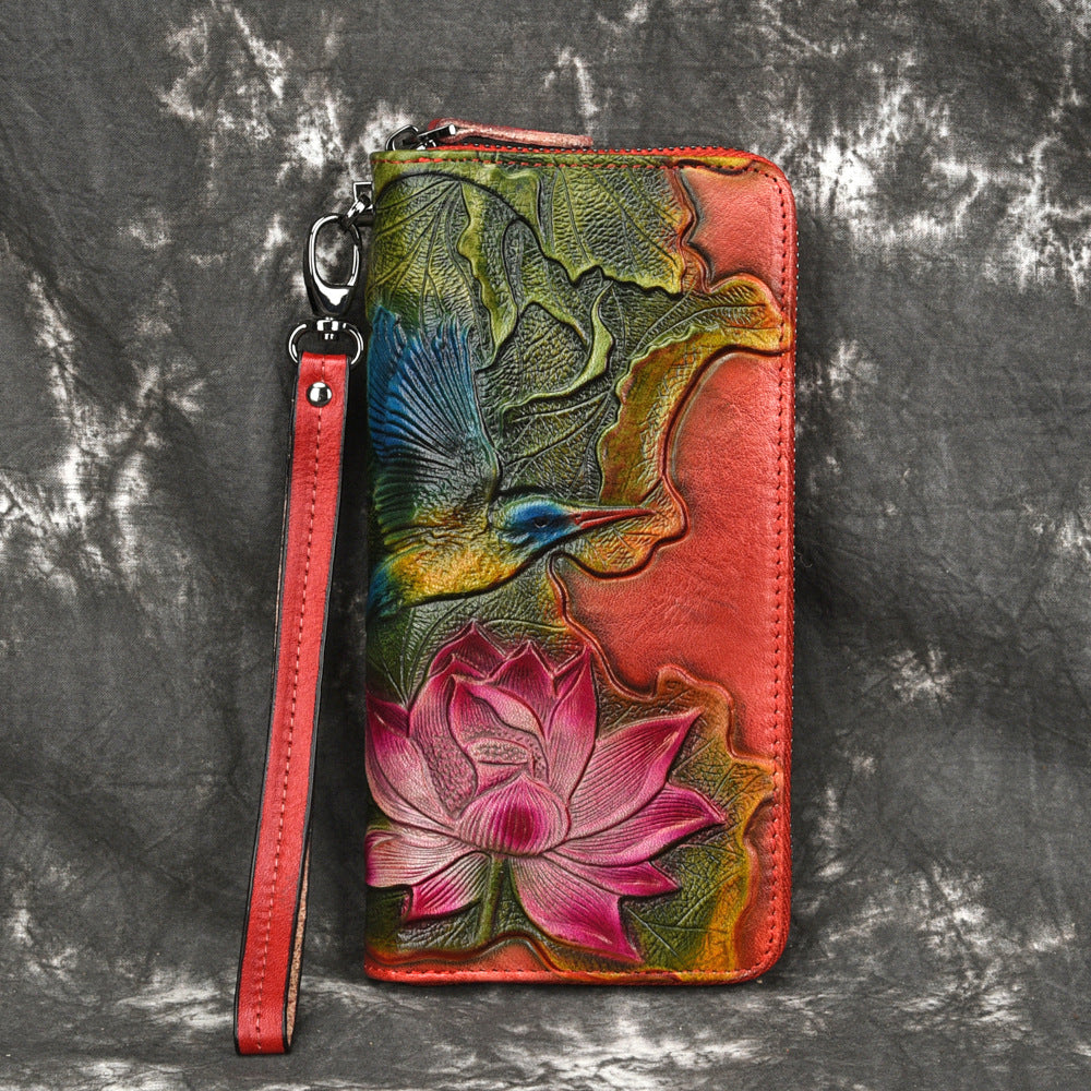 Tanned Long Zip Vintage Pattern Multiple Ladies Wallets
