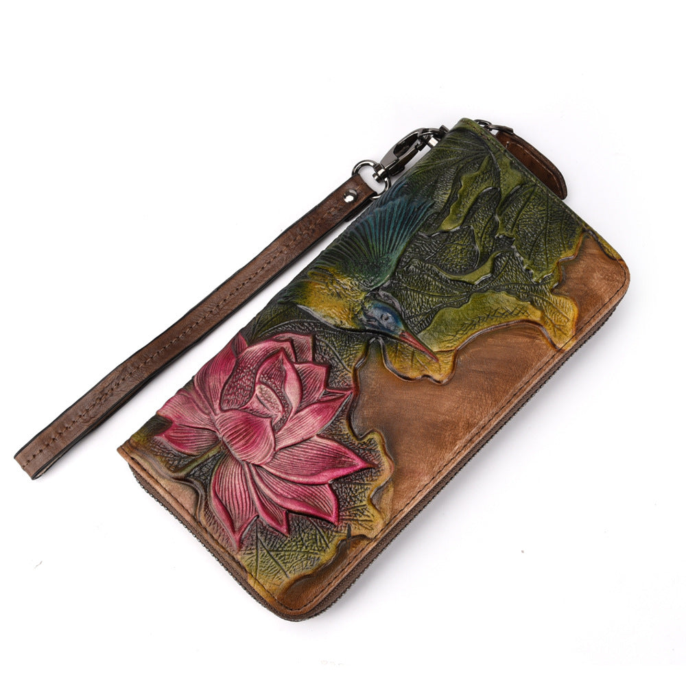 Tanned Long Zip Vintage Pattern Multiple Ladies Wallets