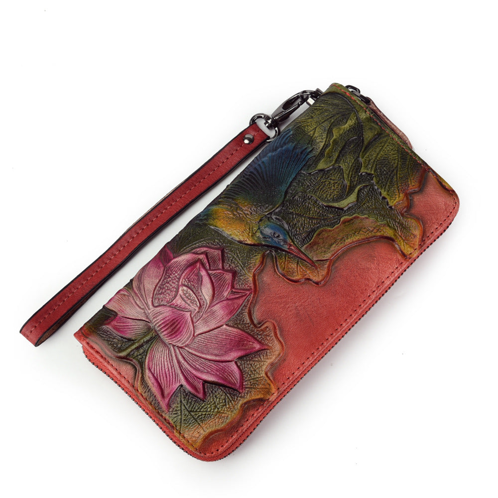 Tanned Long Zip Vintage Pattern Multiple Ladies Wallets