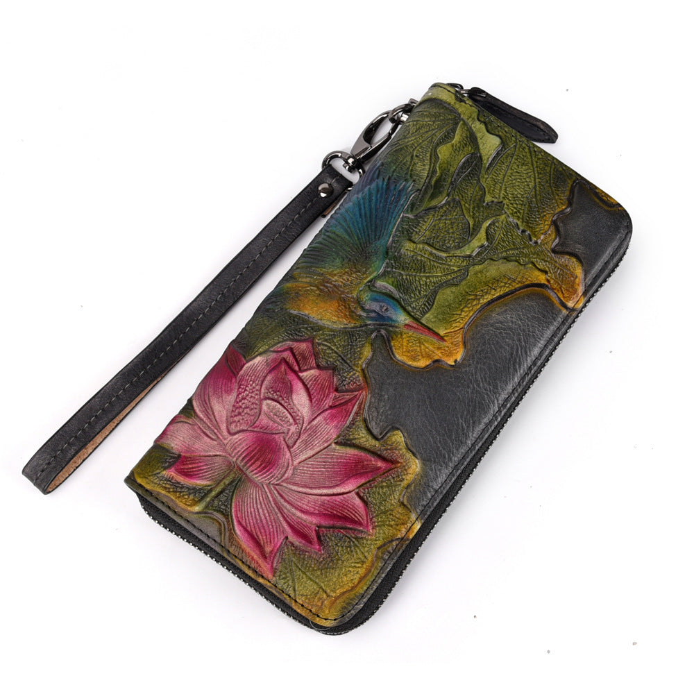 Tanned Long Zip Vintage Pattern Multiple Ladies Wallets