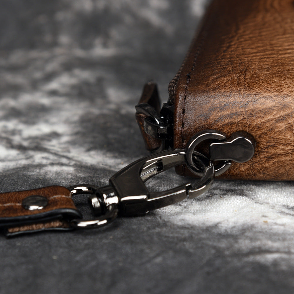Long Zipper Leather Vegetable Tanned First Phone Bags
