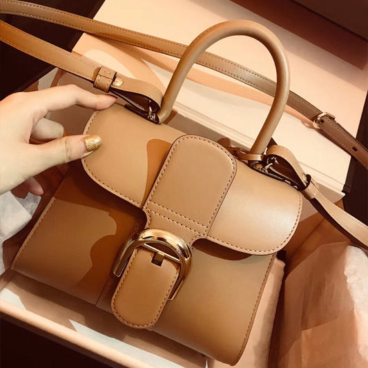 Women's Vachette Clasp Color Matching Saddle Cow Shoulder Bags