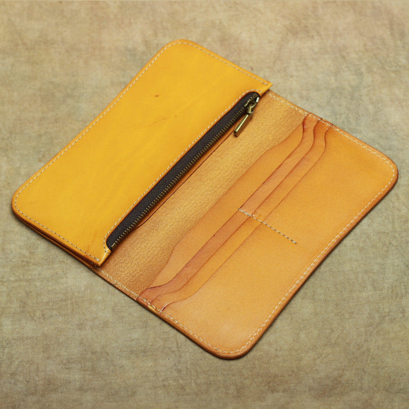 Men's Leather Personality Simple Open Long With Zipper Bags