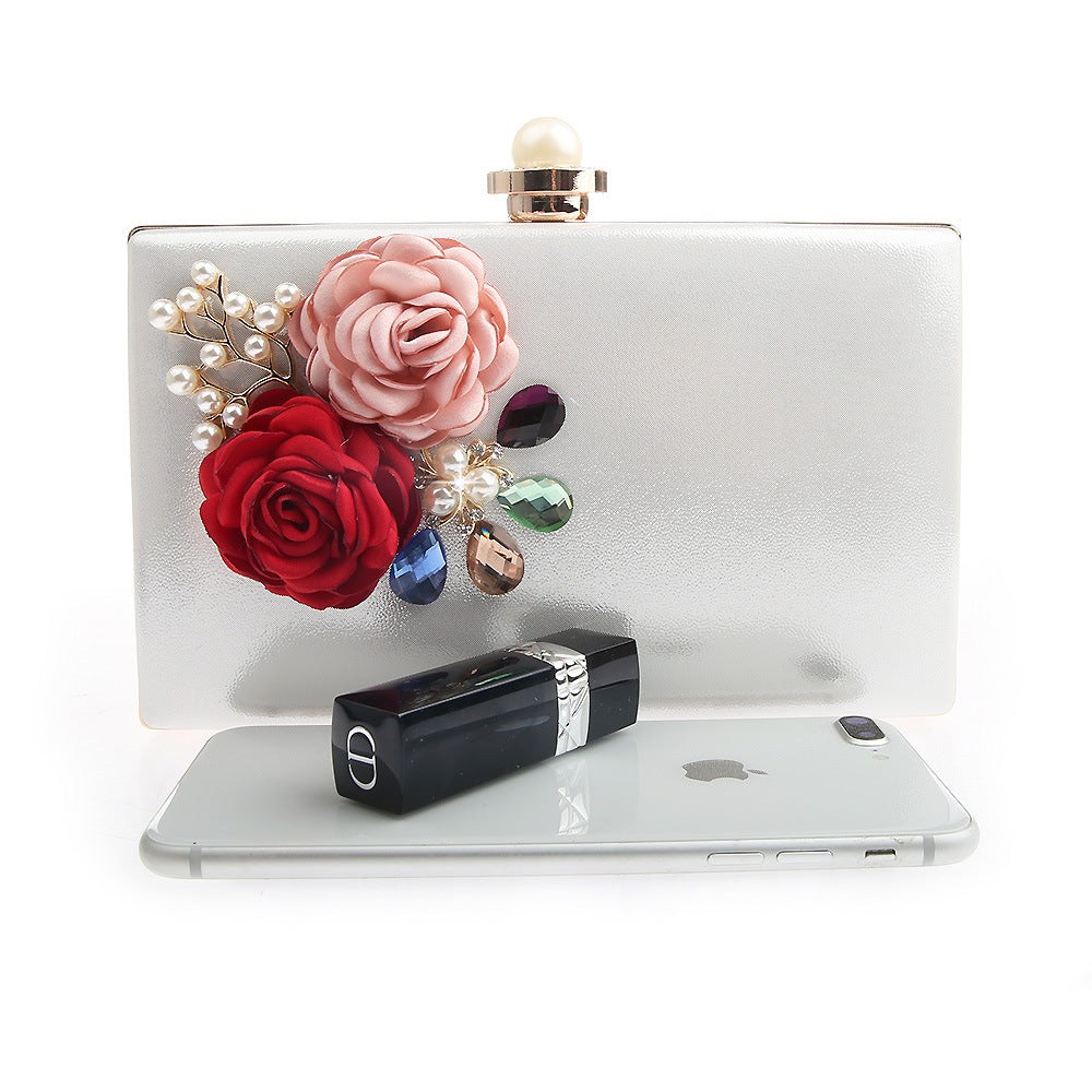 Contrast Color Flower Metal Chain Fashion Clutch Evening Bags