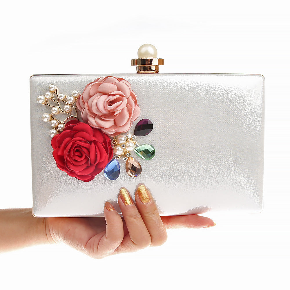 Contrast Color Flower Metal Chain Fashion Clutch Evening Bags