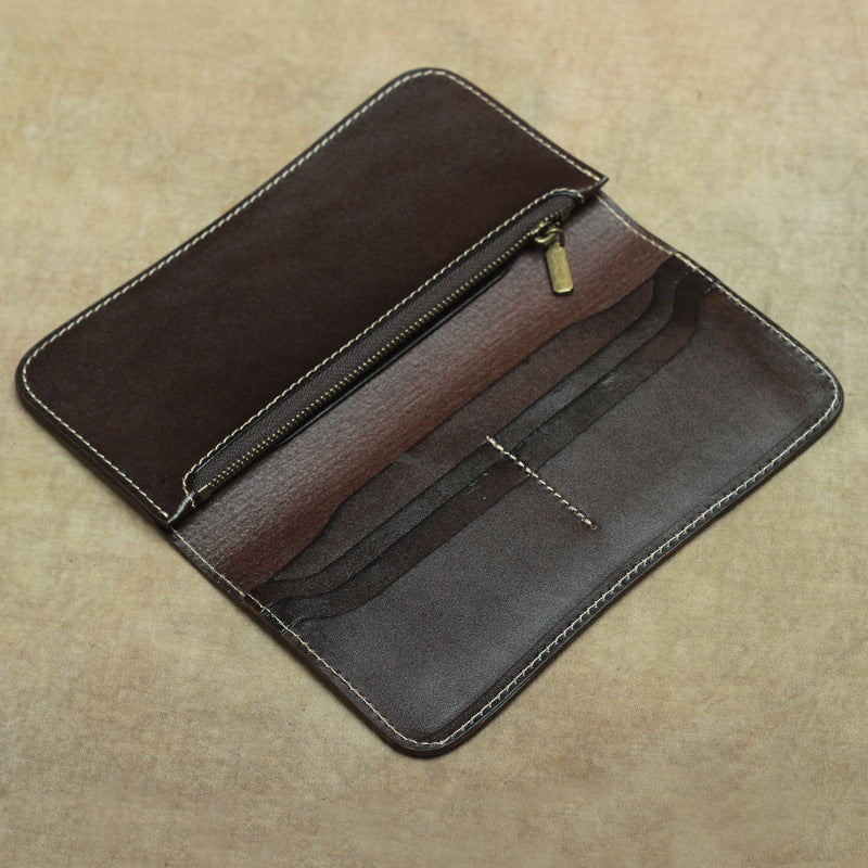 Men's Leather Personality Simple Open Long With Zipper Bags