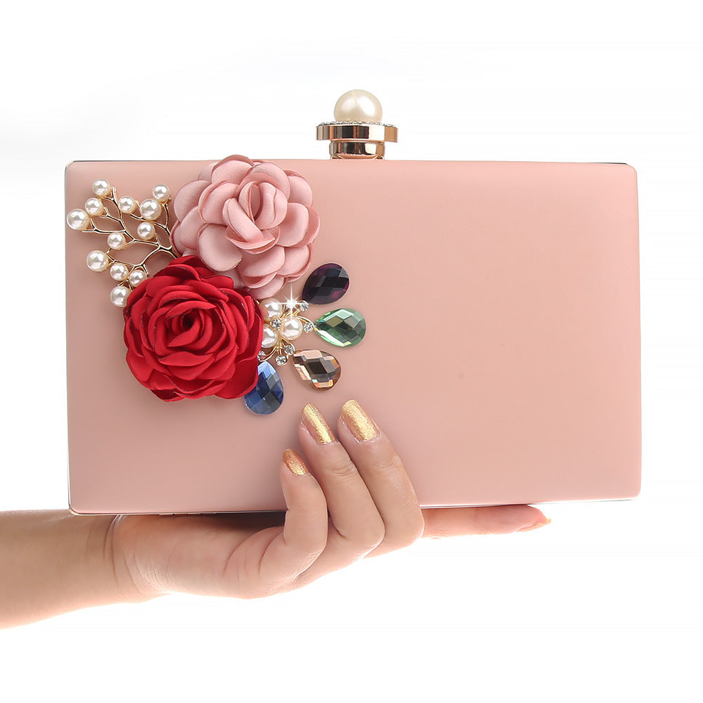 Contrast Color Flower Metal Chain Fashion Clutch Evening Bags