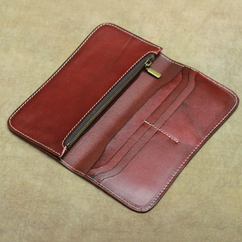 Men's Leather Personality Simple Open Long With Zipper Bags