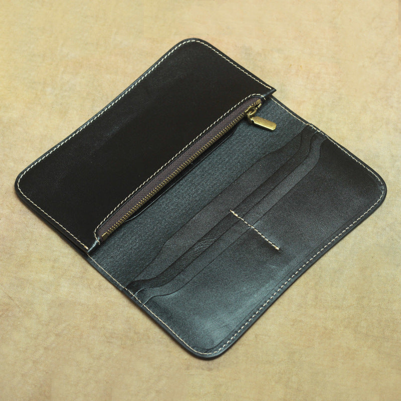 Men's Leather Personality Simple Open Long With Zipper Bags