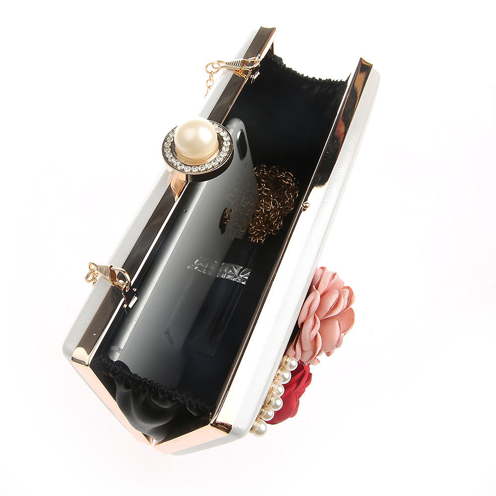 Contrast Color Flower Metal Chain Fashion Clutch Evening Bags
