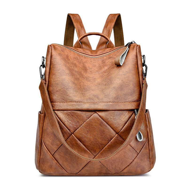 Women's Korean Fashionable Soft Leather Simple Backpacks