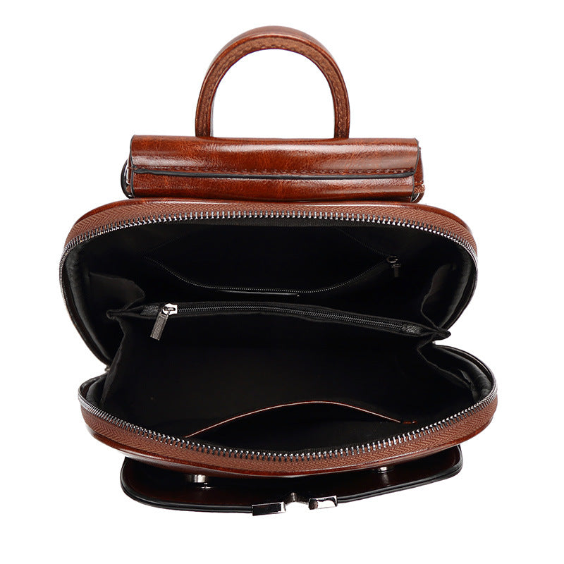 Women's Korean Oil Wax Genuine Leather Fashion Backpacks