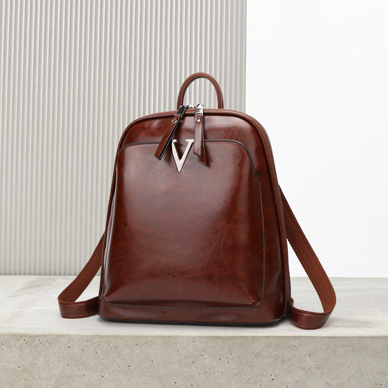 Women's Korean Oil Wax Genuine Leather Fashion Backpacks
