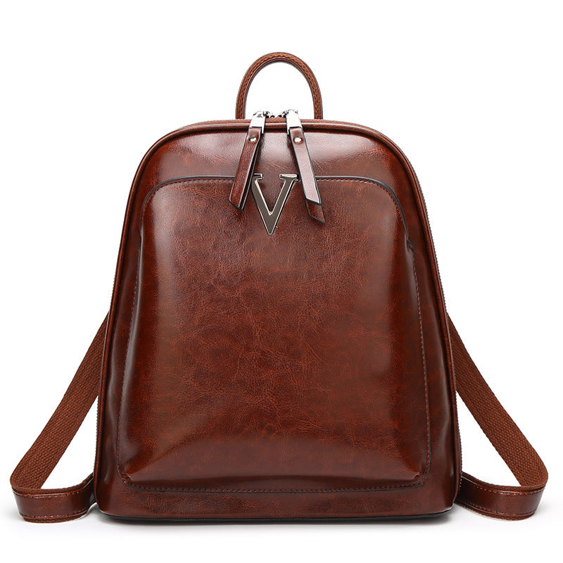 Women's Korean Oil Wax Genuine Leather Fashion Backpacks