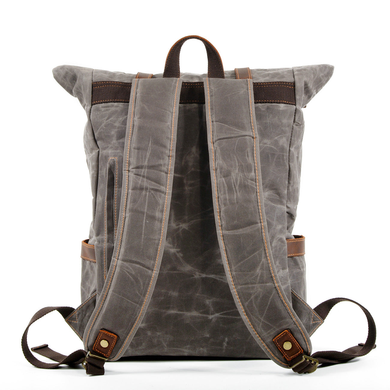 Wax Canvas Contrast Color Line Stitching Backpacks