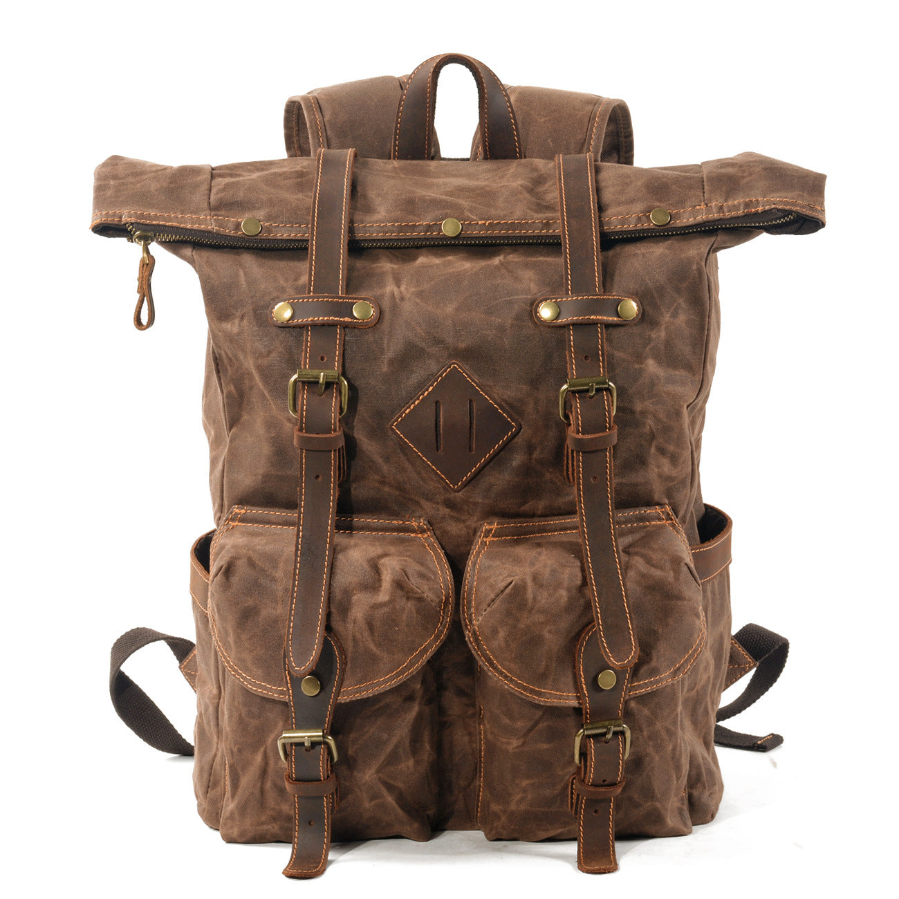 Wax Canvas Contrast Color Line Stitching Backpacks