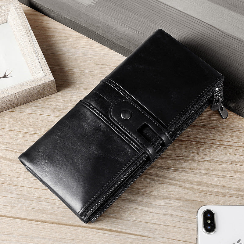Retro Oil Wax Skin Long Cowhide Ladies Wallets