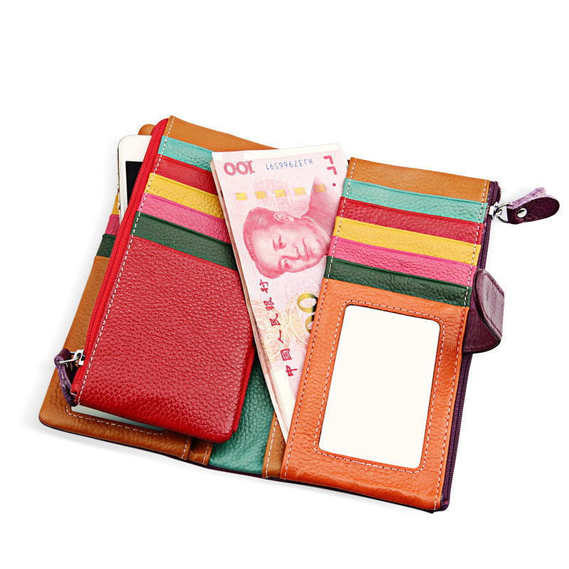 Women's Layer Cowhide Candy Color Multiple Slots Ladies Wallets