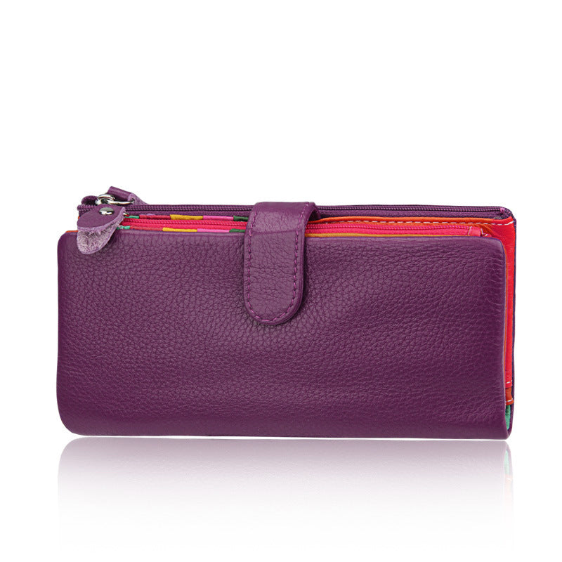 Women's Layer Cowhide Candy Color Multiple Slots Ladies Wallets