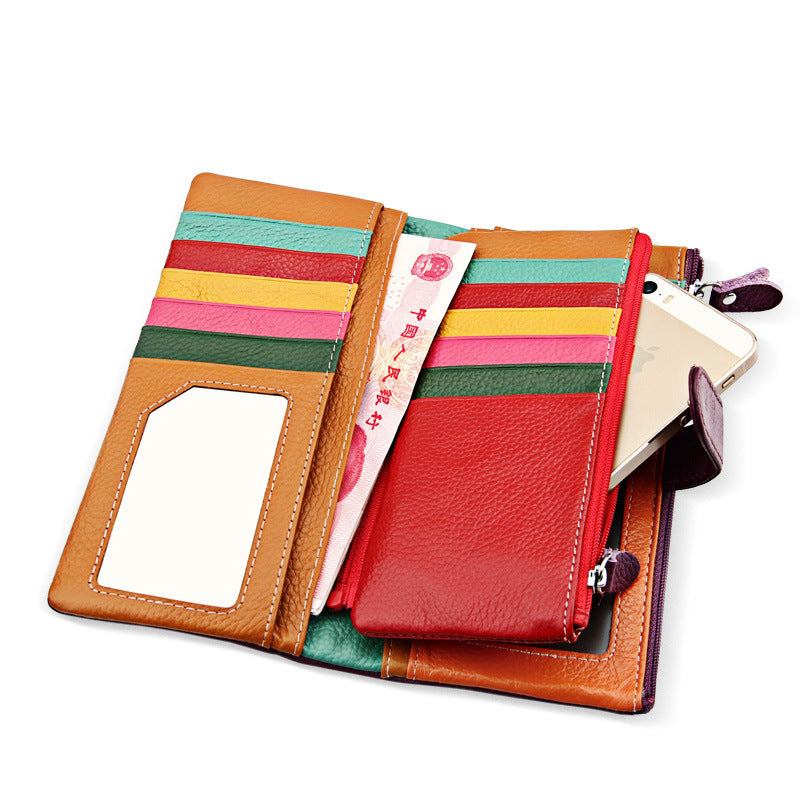 Women's Layer Cowhide Candy Color Multiple Slots Ladies Wallets