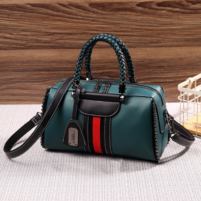 Women's Fashionable Retro Contrast Color Weave Portable Shoulder Bags