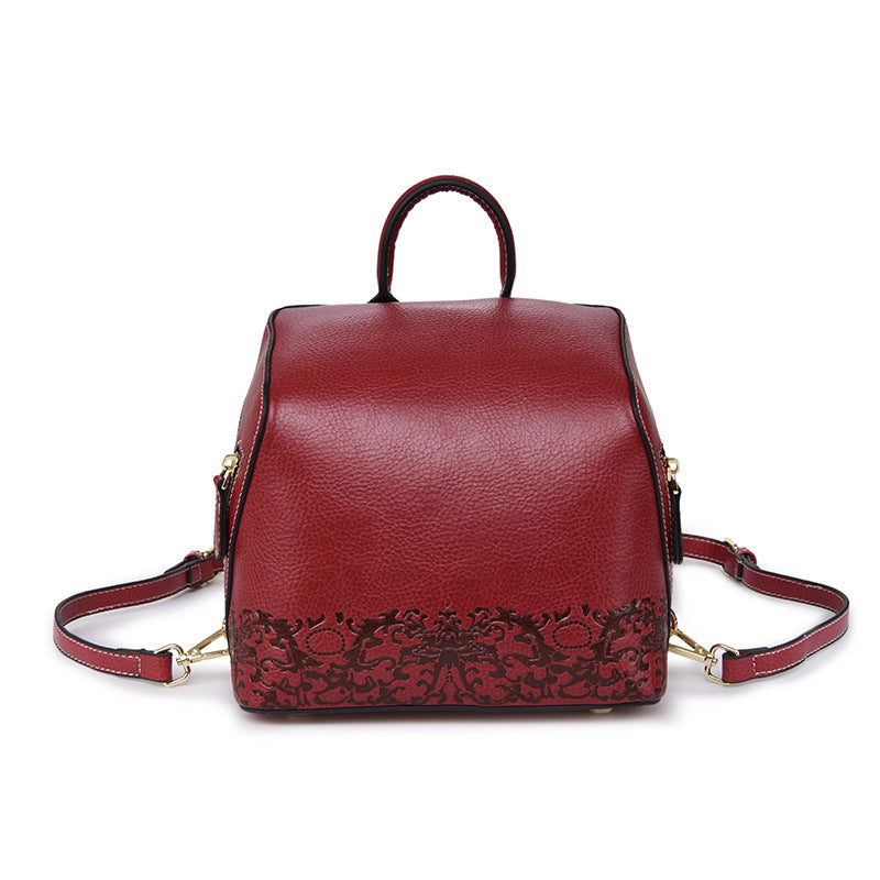 Women's Genuine Leather Fan Retro Chinese Style Backpacks