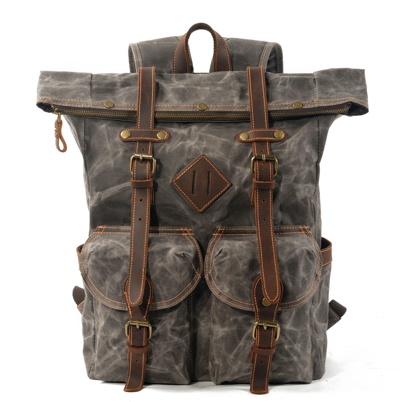 Wax Canvas Contrast Color Line Stitching Backpacks