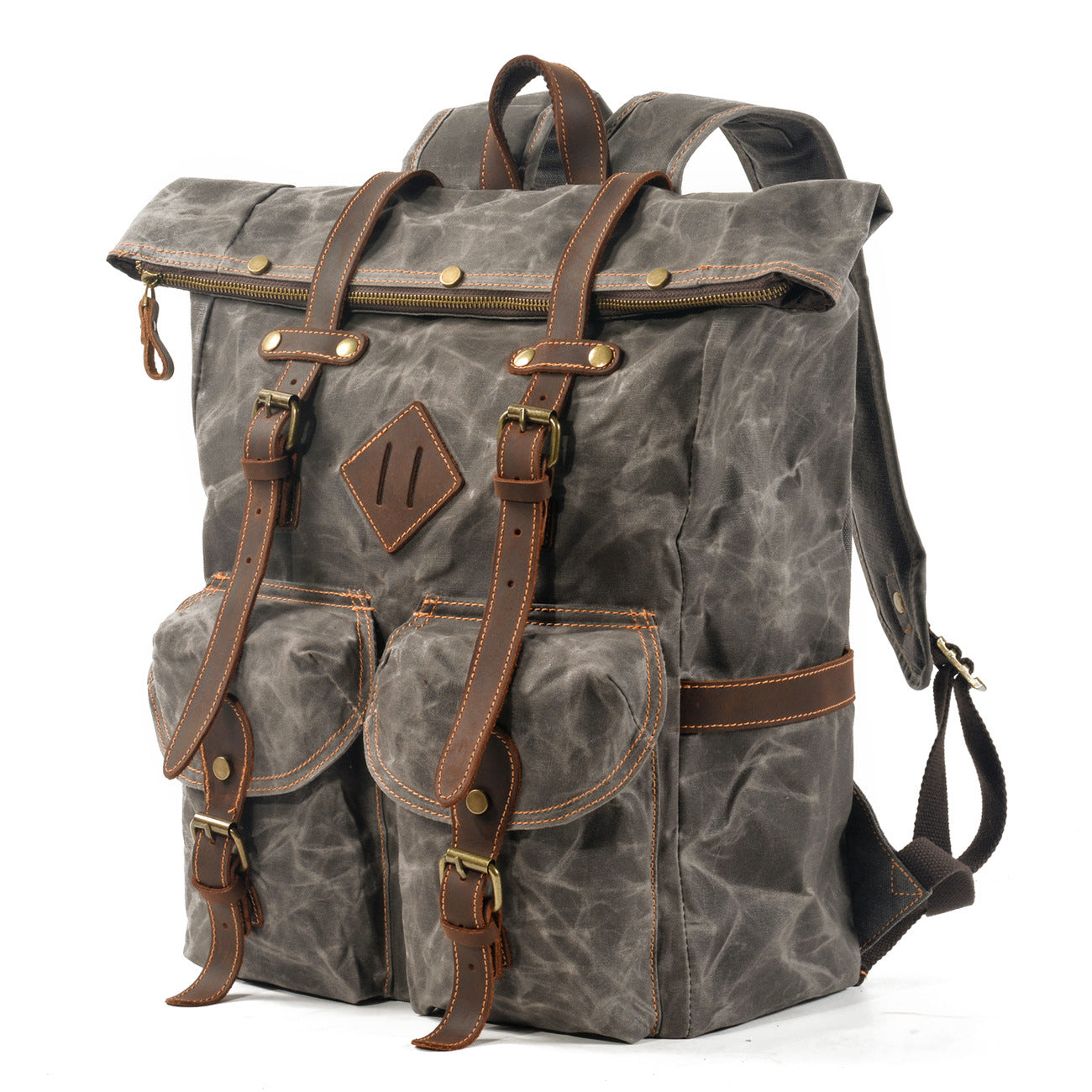 Wax Canvas Contrast Color Line Stitching Backpacks