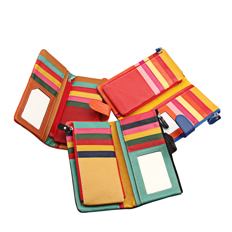 Women's Layer Cowhide Candy Color Multiple Slots Ladies Wallets
