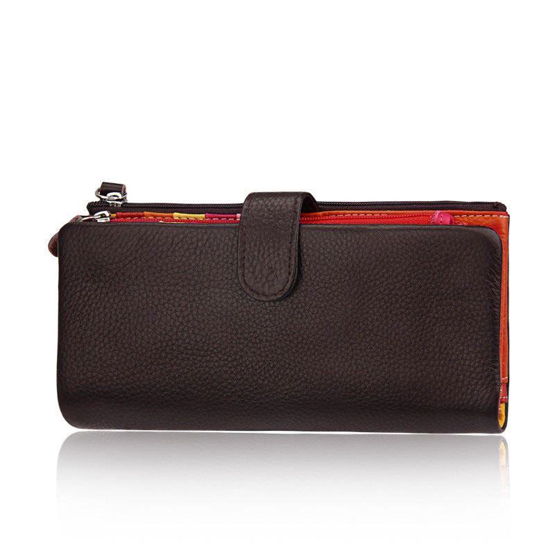 Women's Layer Cowhide Candy Color Multiple Slots Ladies Wallets
